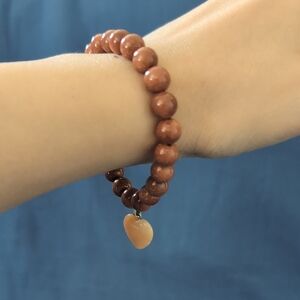 Gold Sandstone Bracelet with Heart Charm